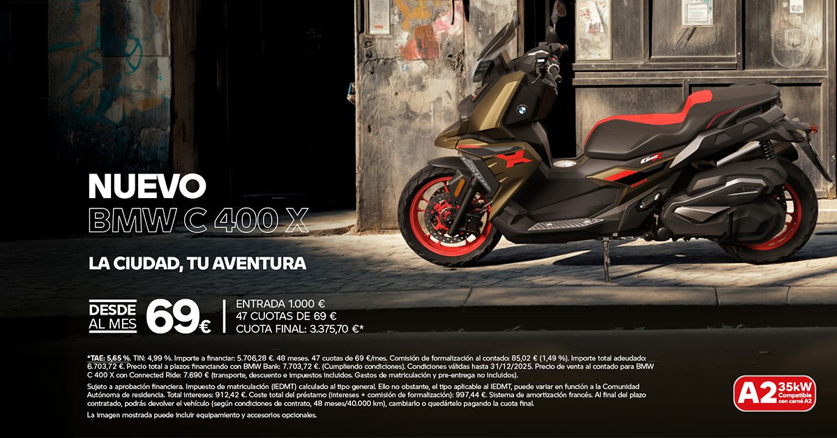 BMW Motorrad C 400 X desde 69€/mes con Connected Ride incluido hasta el 31 de diciembre.